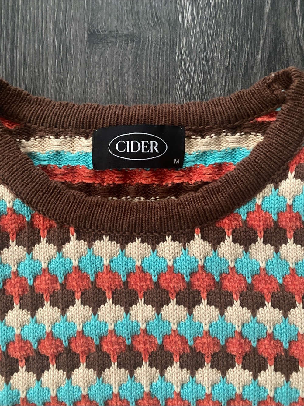 Cider Brown Turquoise Coral Cream Patterned Cropped Sweater - Picture 2 of 6